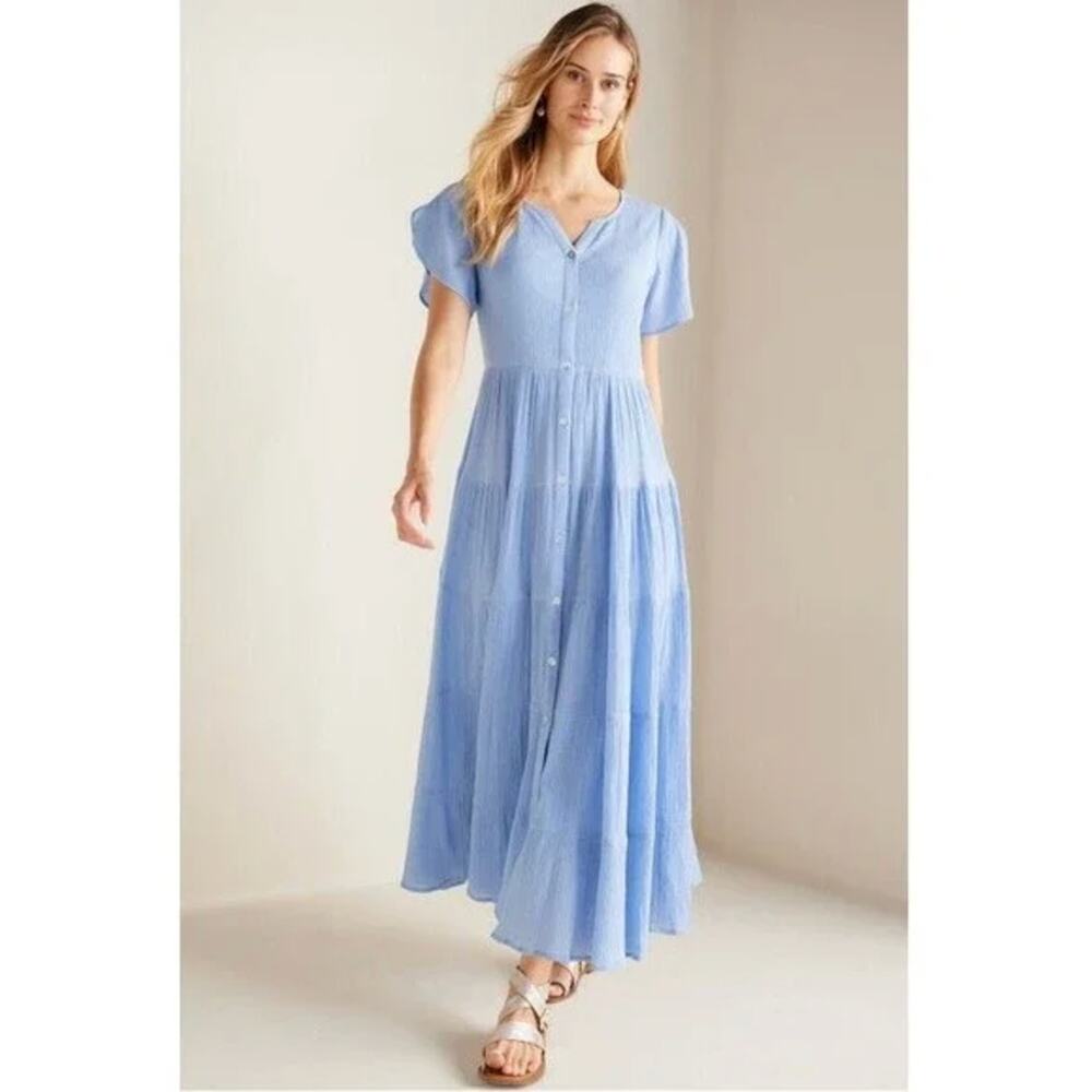 Soft Surroundings Light Blue Tiered Midi Dress